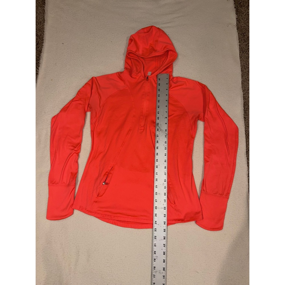 GapFit Womens Half Zip Athletic Hoodie Neon Coral Orange Thumbhole Pockets M
